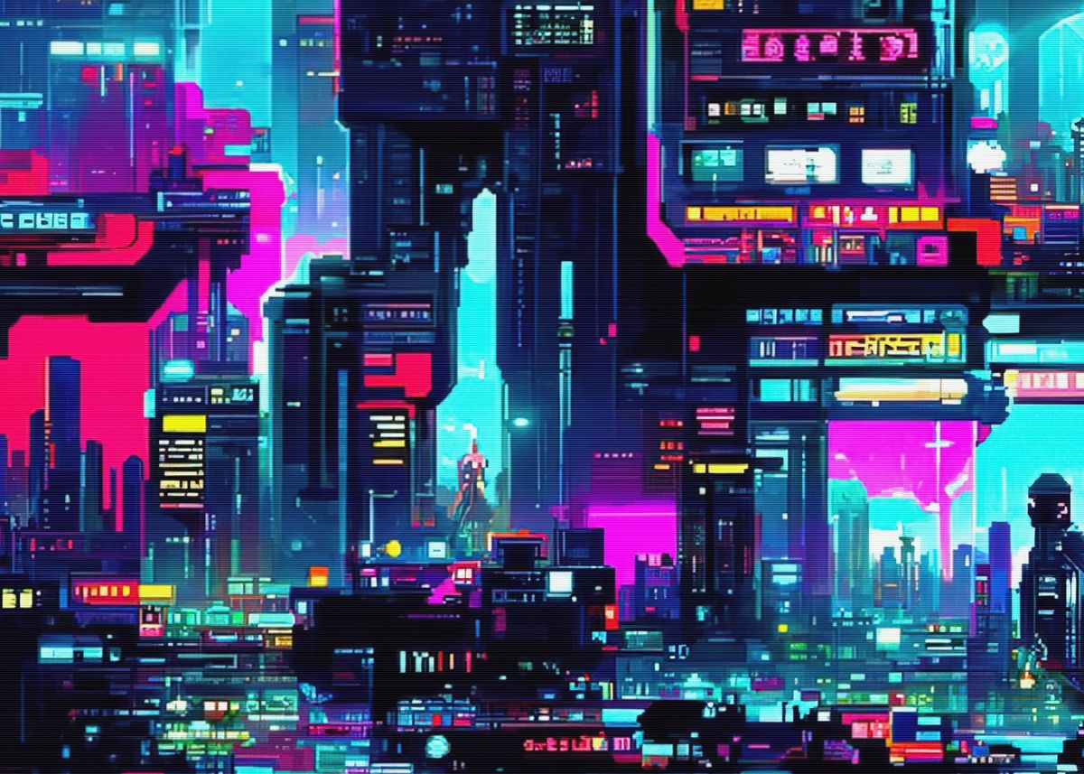 '80s Neon City Cyberpunk' Poster by Bailey DHeath | Displate