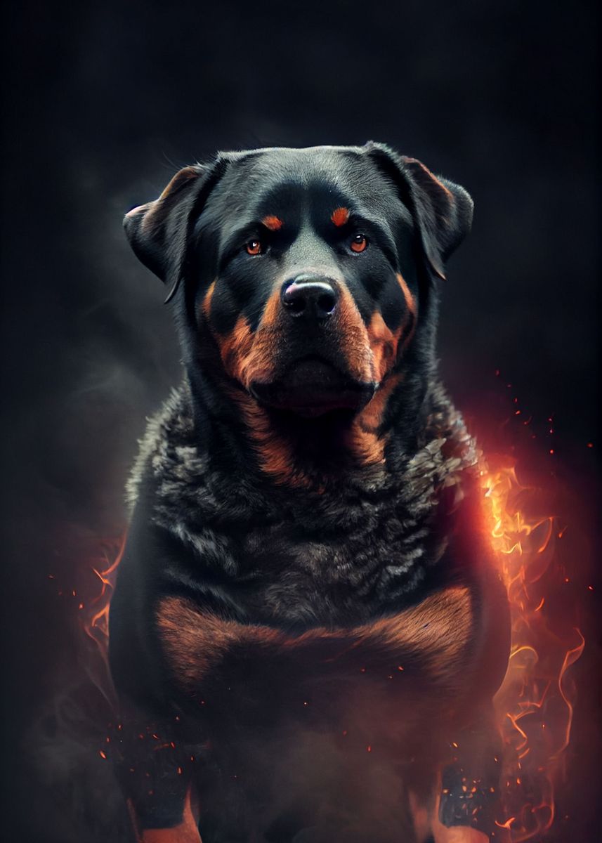 'Rottweiler Fire' Poster, picture, metal print, paint by DecoyDesign ...