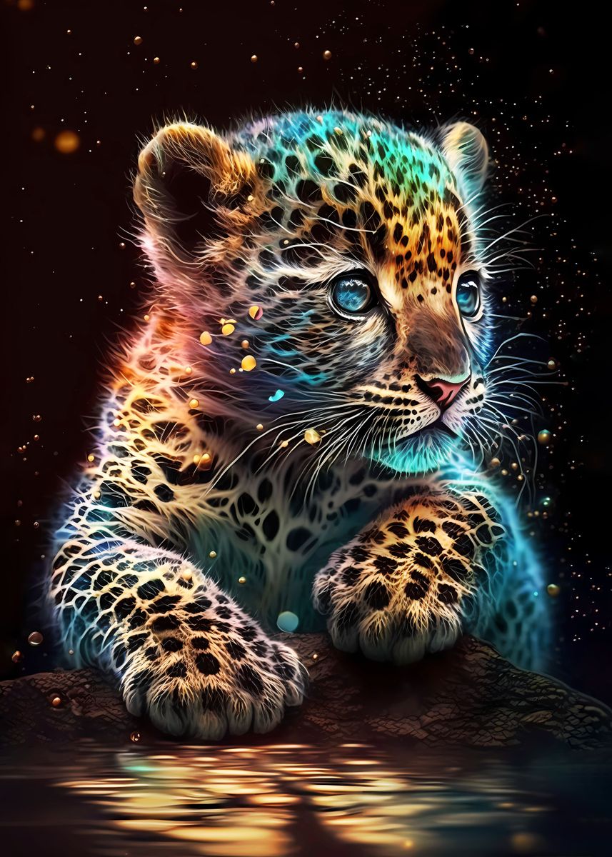'Cute Cosmic Baby Leopard' Poster, picture, metal print, paint by Luong ...