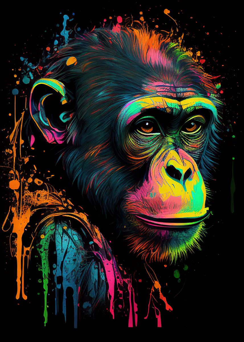 'Colorful Monkey Animals' Poster, picture, metal print, paint by ...