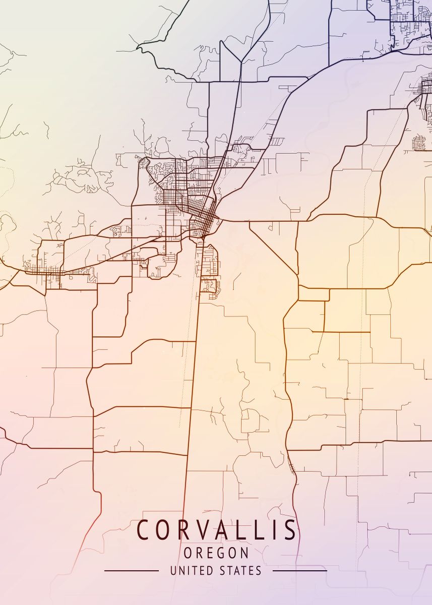 'Corvallis Oregon City Map' Poster, picture, metal print, paint by Gigi 