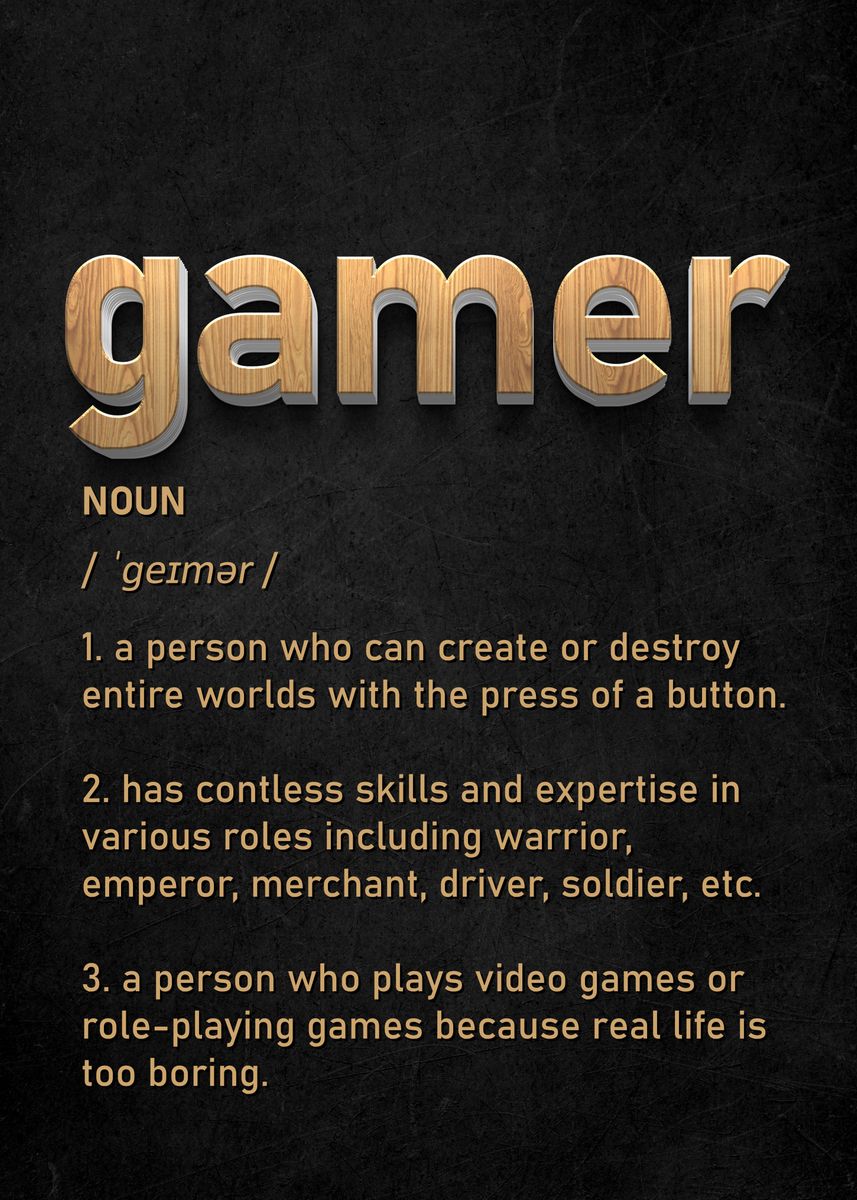'Gamer Definition Funny' Poster, picture, metal print, paint by Wall ...