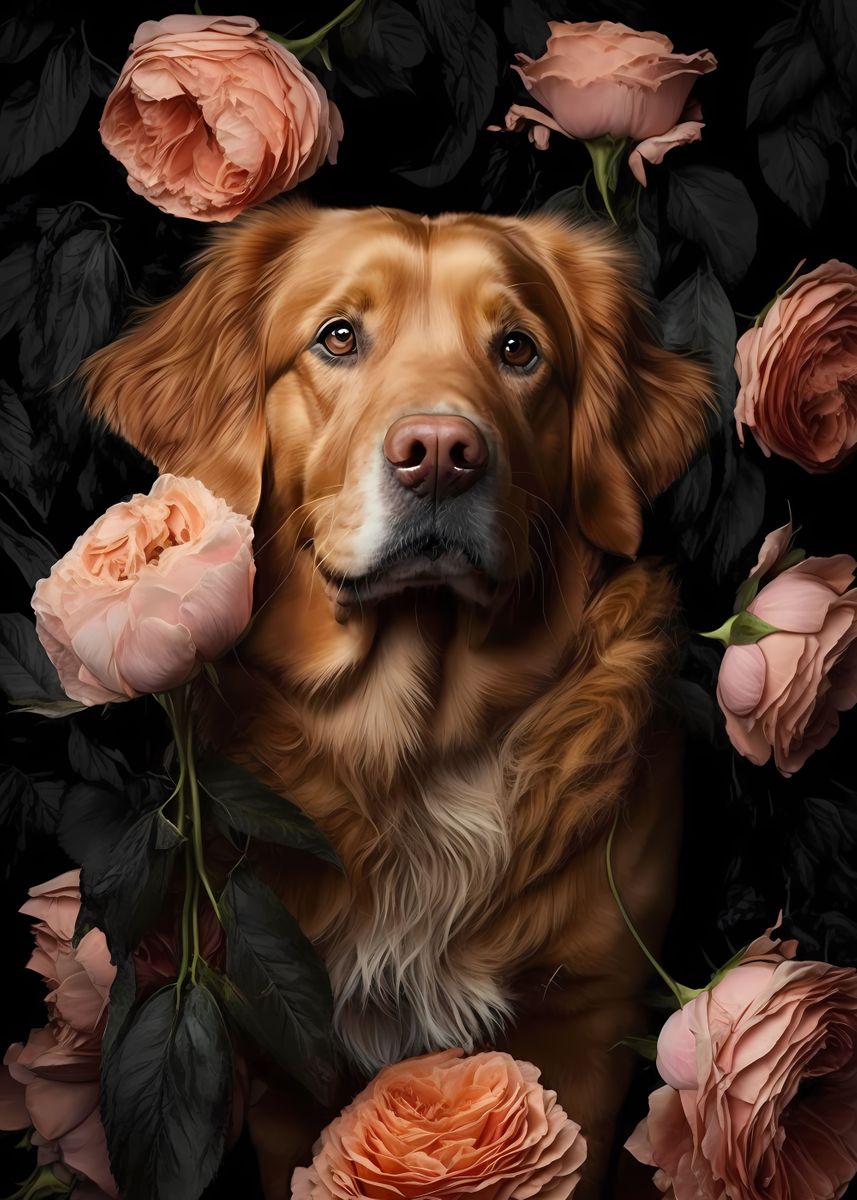 'Dog In Roses' Poster, picture, metal print, paint by Hatless Luffy ...