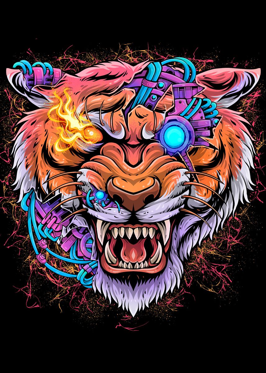 'Cybertiger' Poster, picture, metal print, paint by Efexampink | Displate