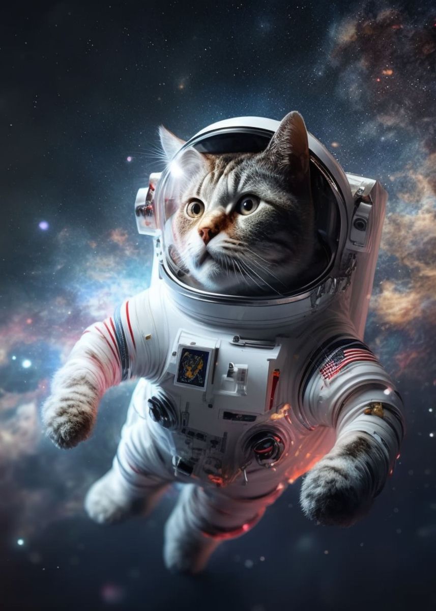 'cat lost in galaxy' Poster, picture, metal print, paint by Gilar ...