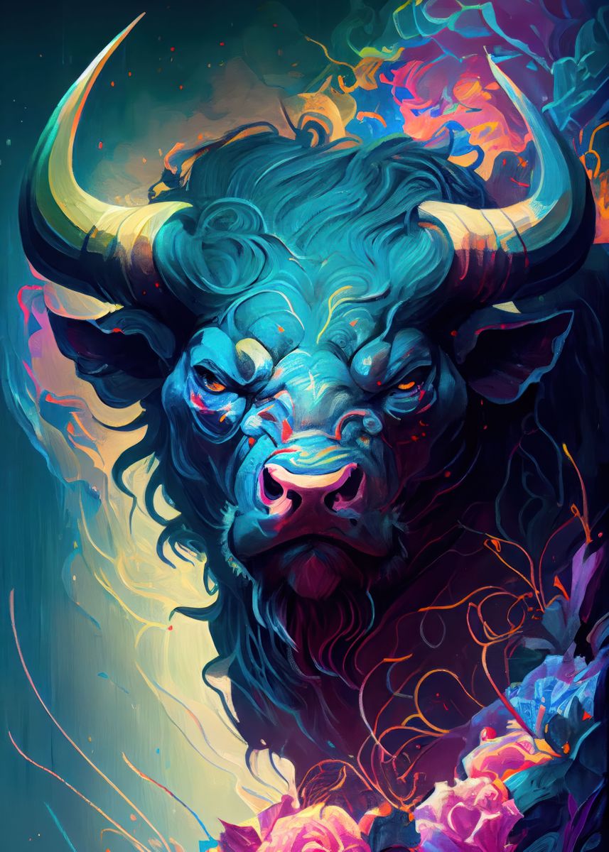 angry bull painting