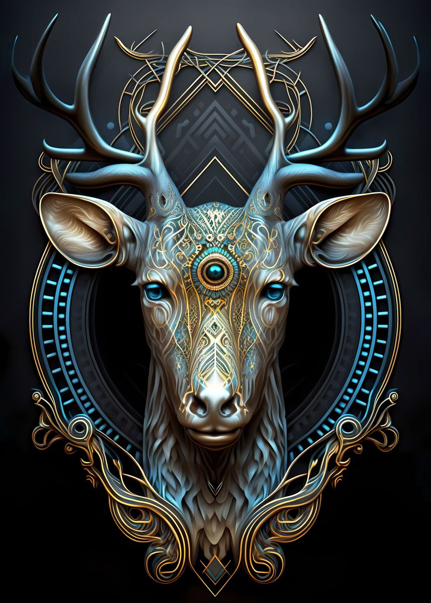 'Mystical Astrology Deer' Poster, picture, metal print, paint by Luong ...