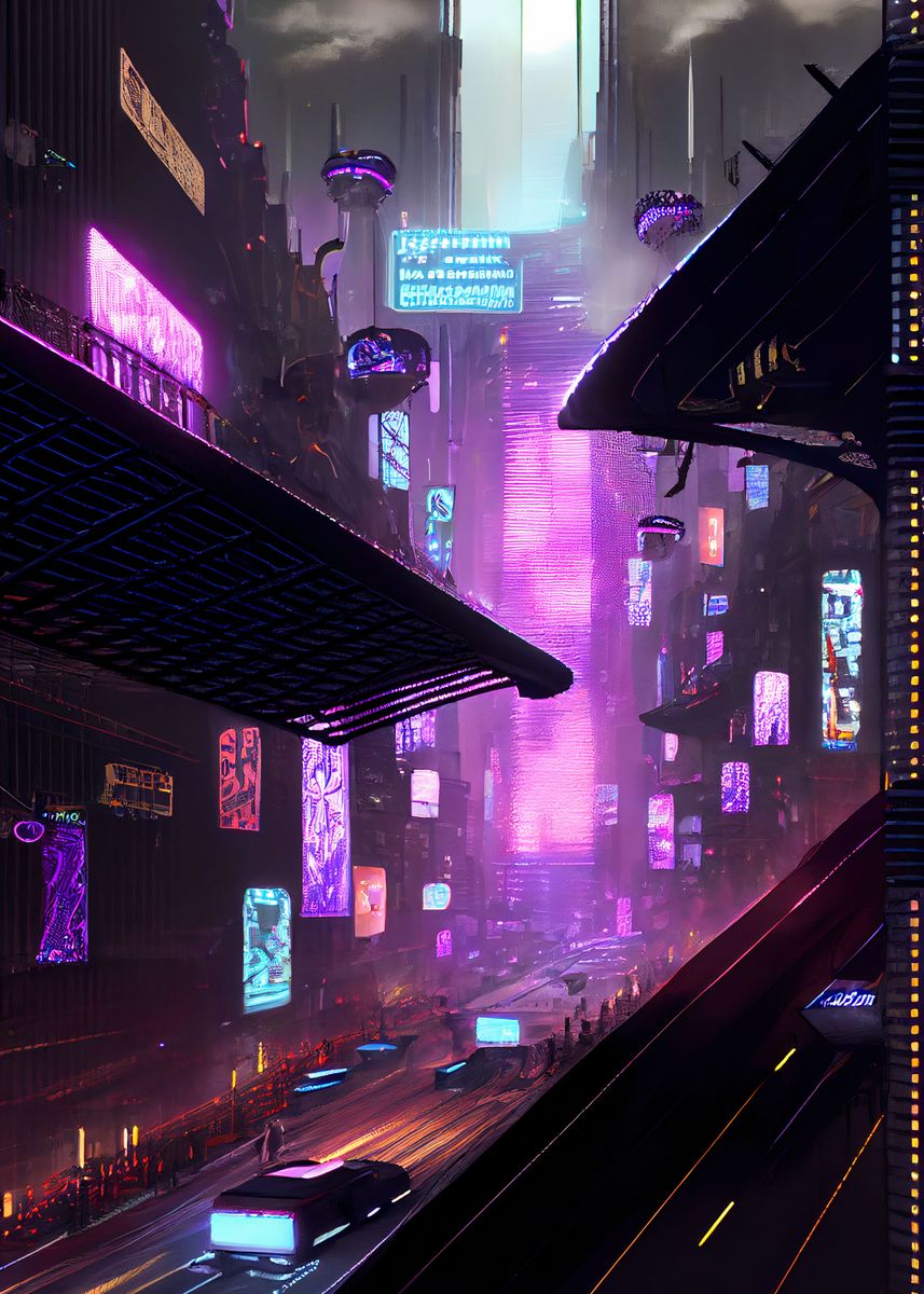 'Cyberpunk Highway' Poster, picture, metal print, paint by Polymath ...