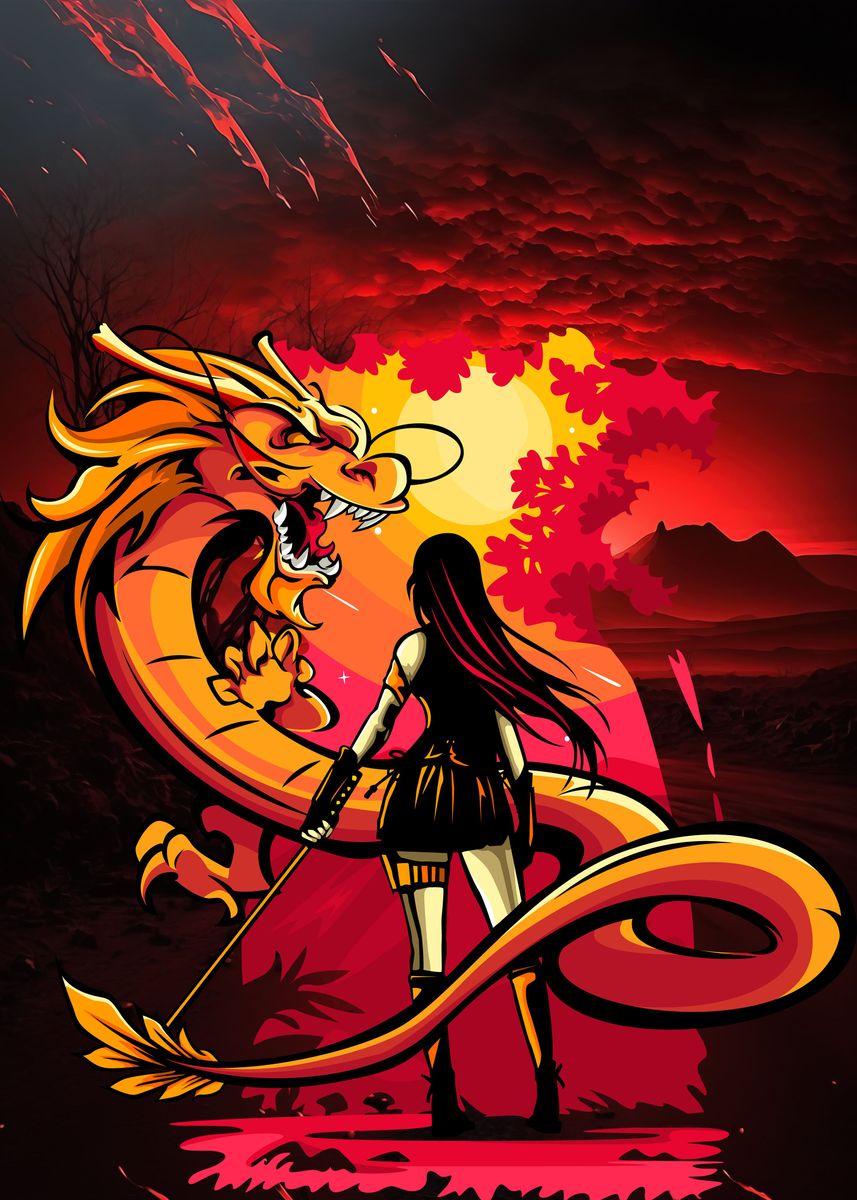 'Dragon Katana Woman' Poster, Picture, Metal Print, Paint By NIZAM KHAN ...