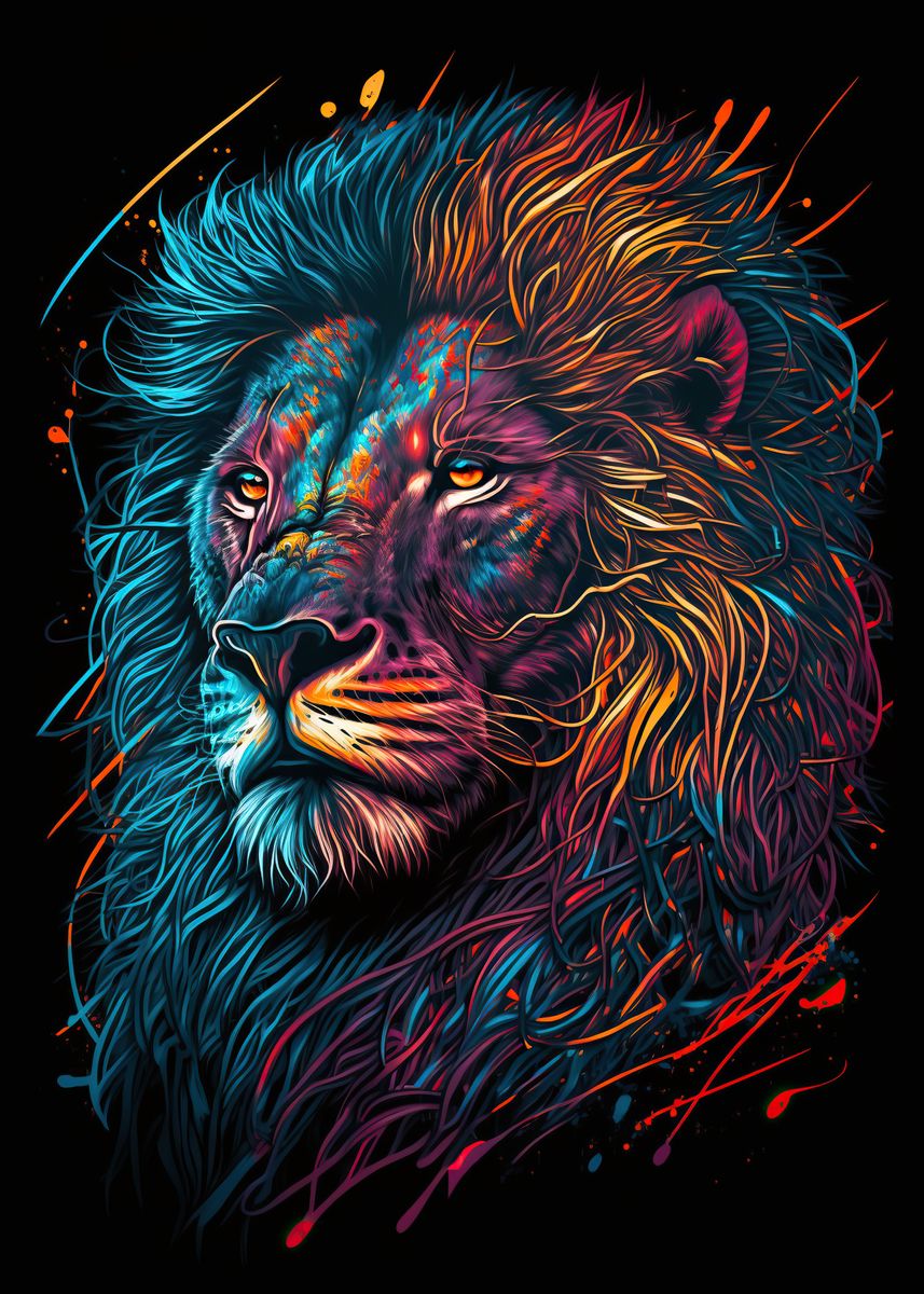 'lion face' Poster, picture, metal print, paint by graficart | Displate