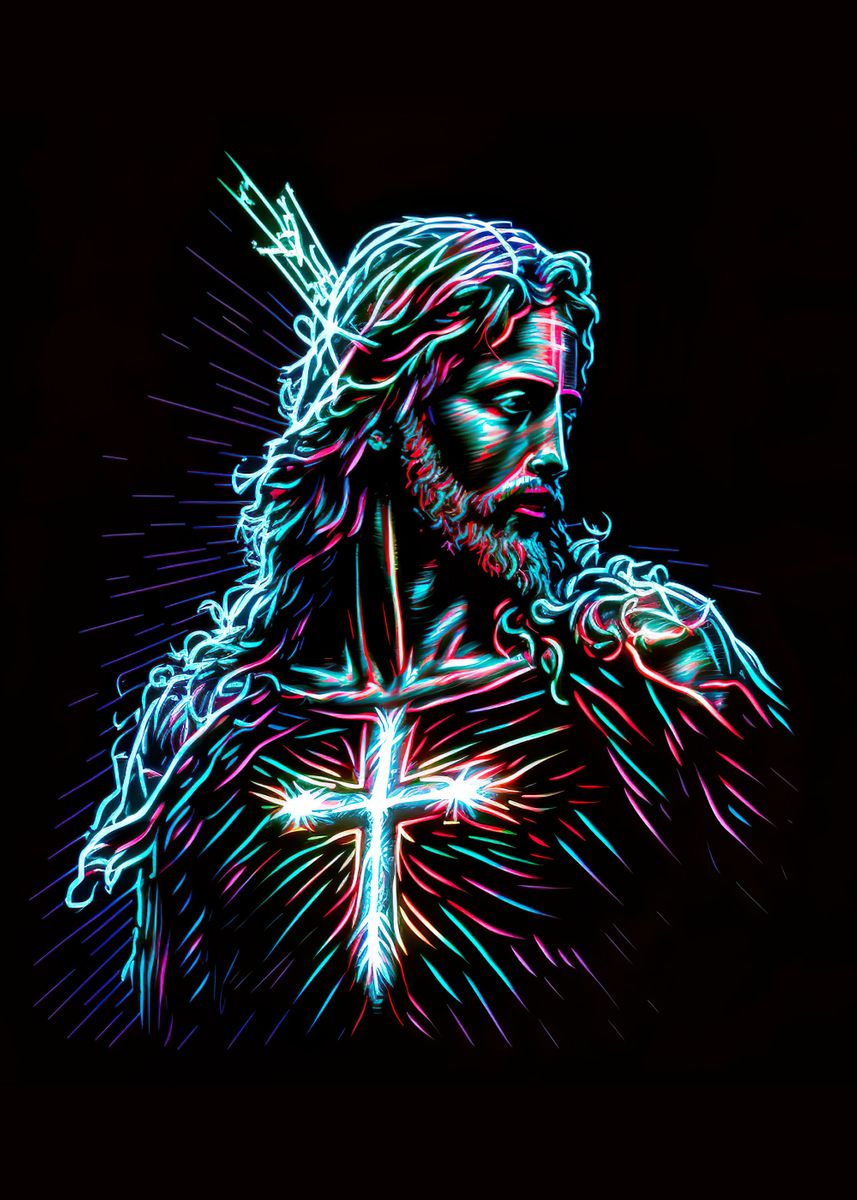 'Neon Jesus' Poster, picture, metal print, paint by Alex | Displate