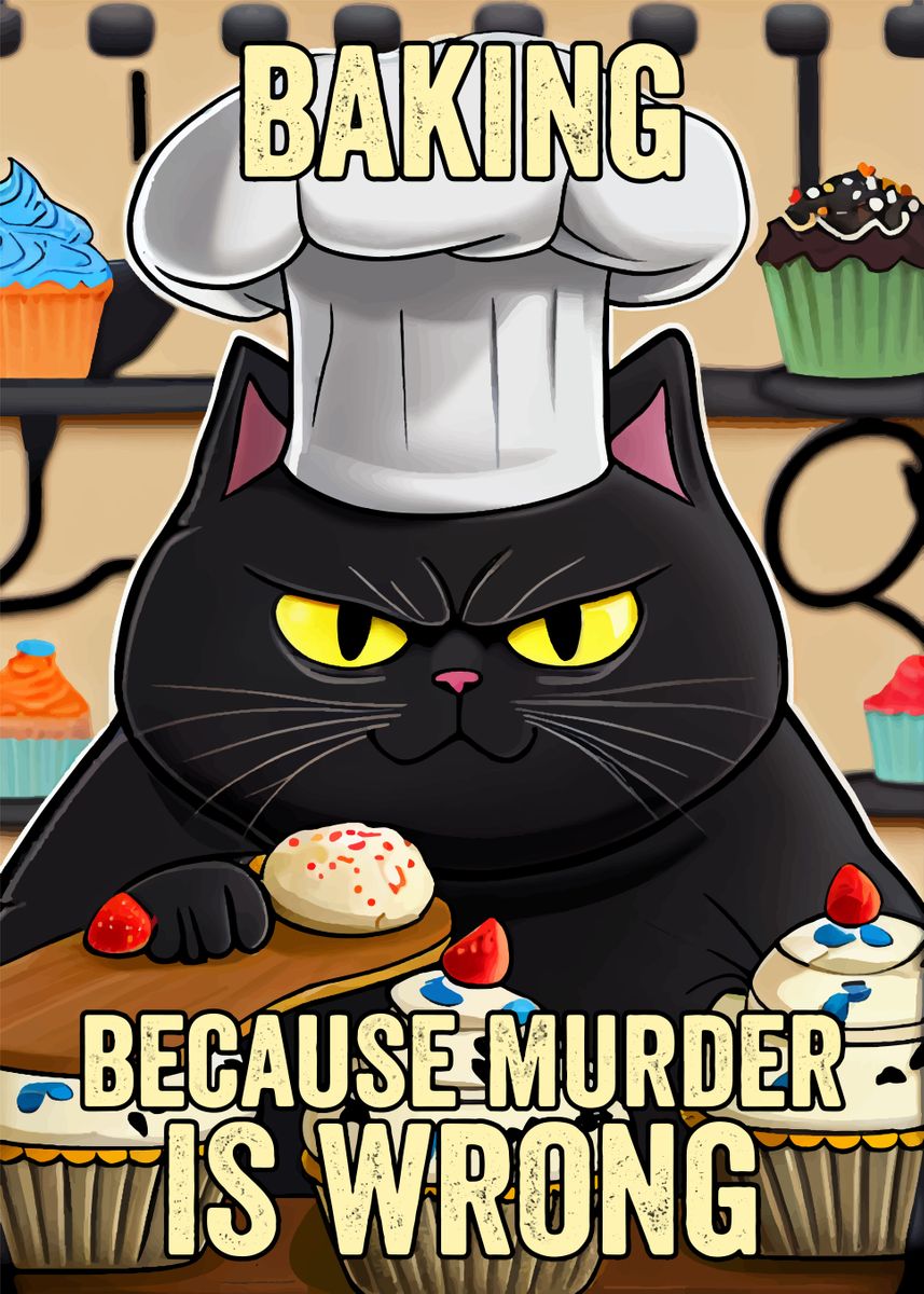 'Baking Cat Funny' Poster, picture, metal print, paint by Phan Hong ...