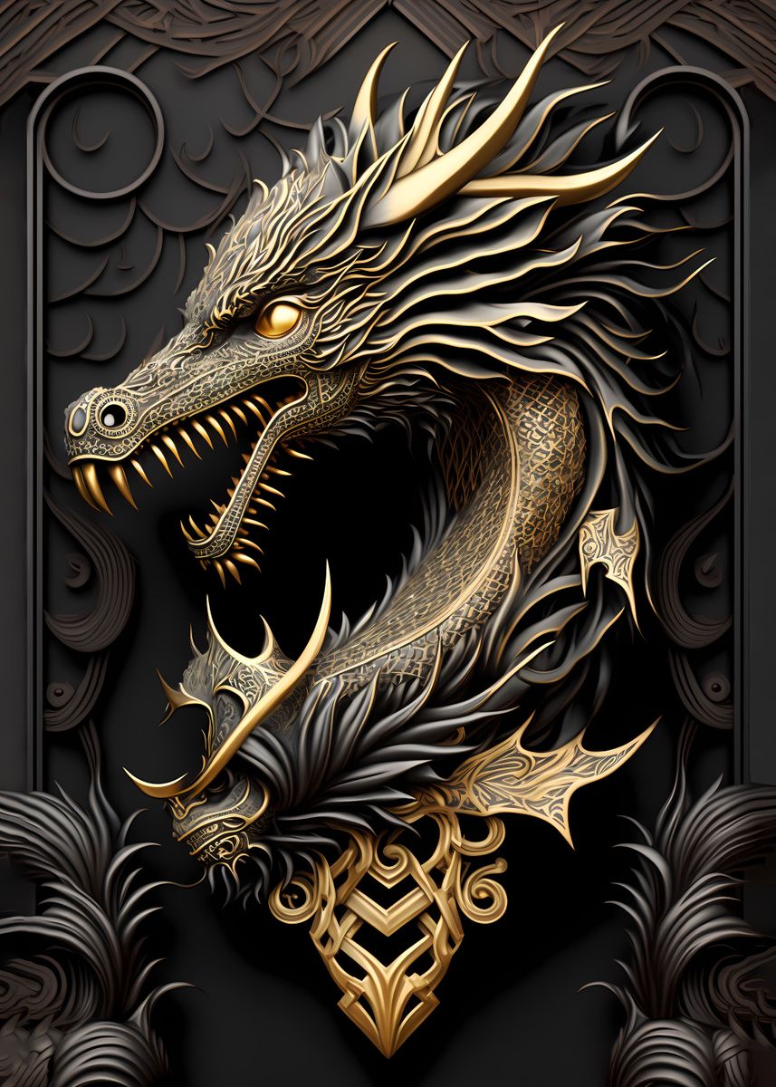 'Dragon Golden Art Deco' Poster, picture, metal print, paint by Luong ...