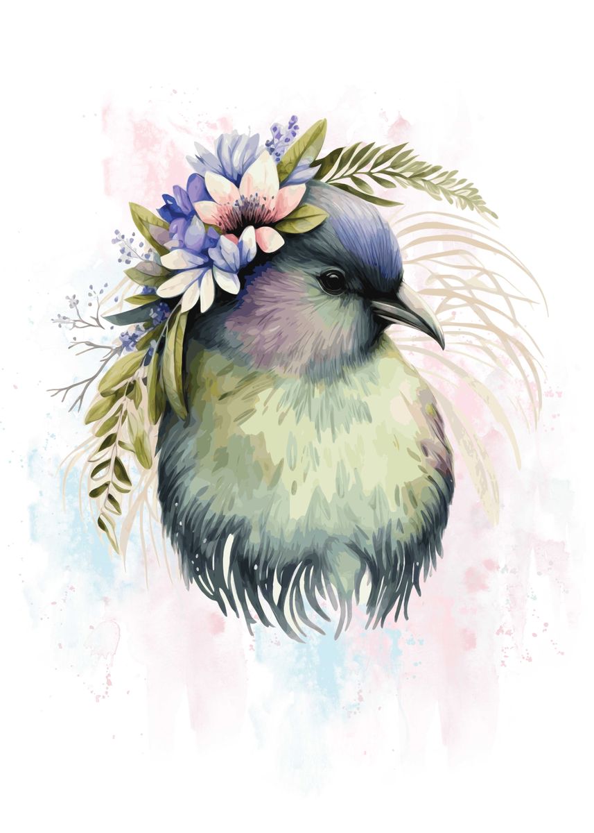 'Floral Kiwi Bird' Poster, picture, metal print, paint by BestPrints ...