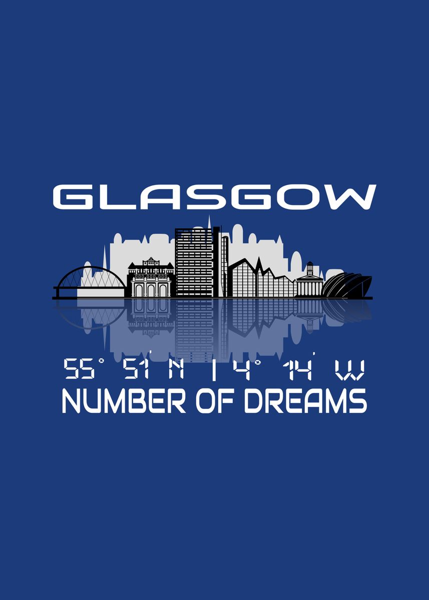'GPS Coordinates Glasgow' Poster, picture, metal print, paint by