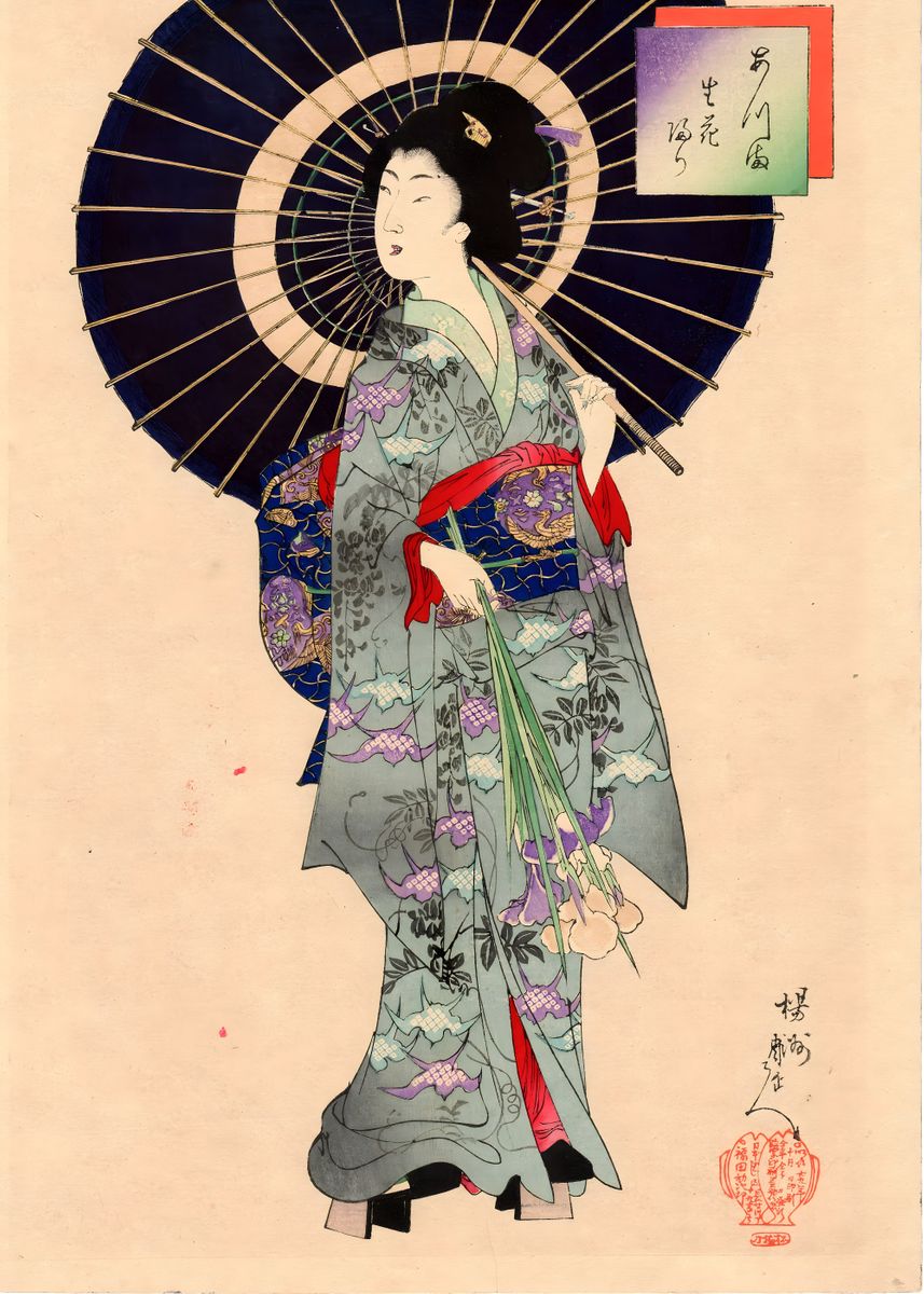 'Ukiyo e Beauty and Iris' Poster, picture, metal print, paint by ...