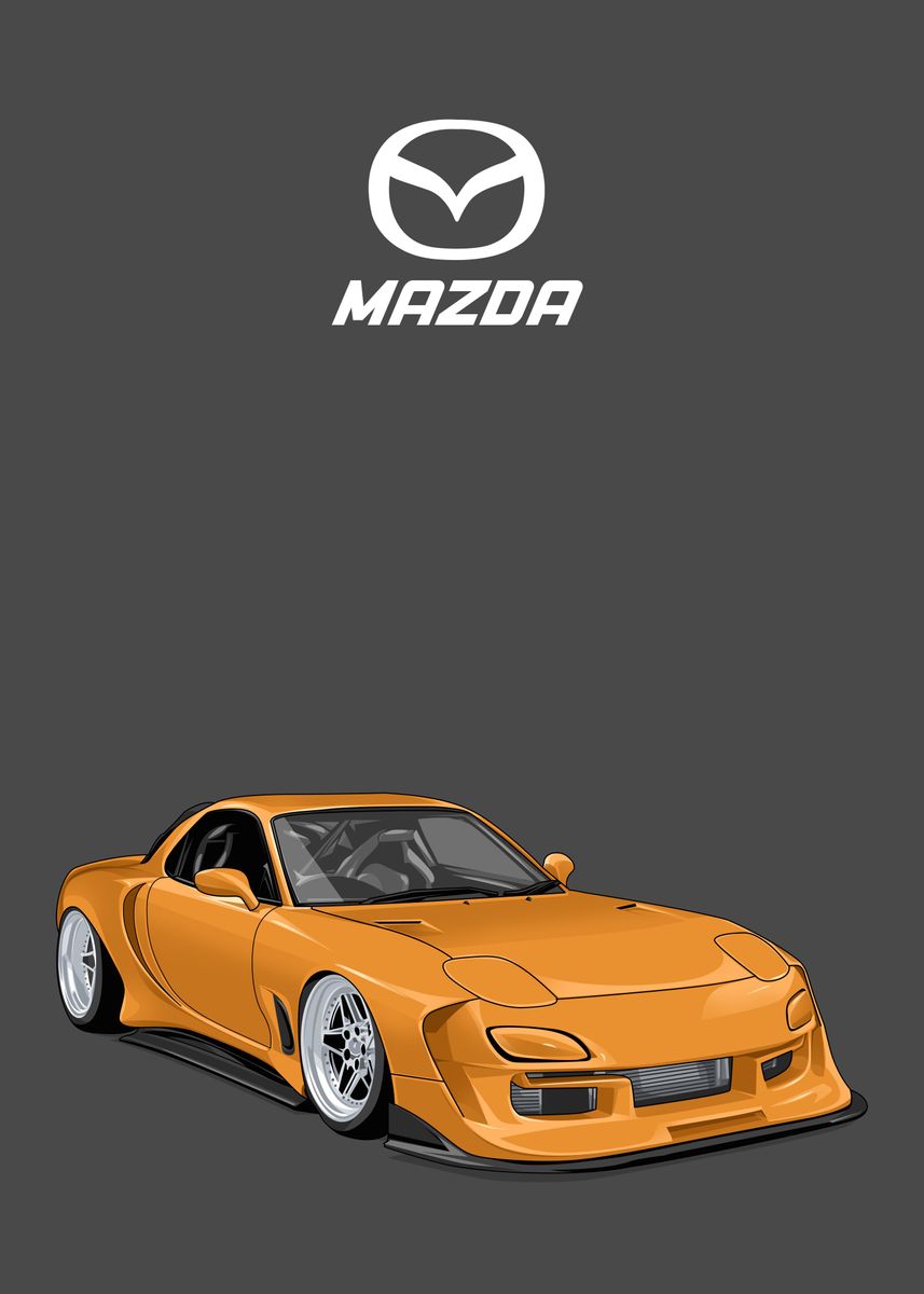 'mazda rx7 yellow' Poster by capture art | Displate