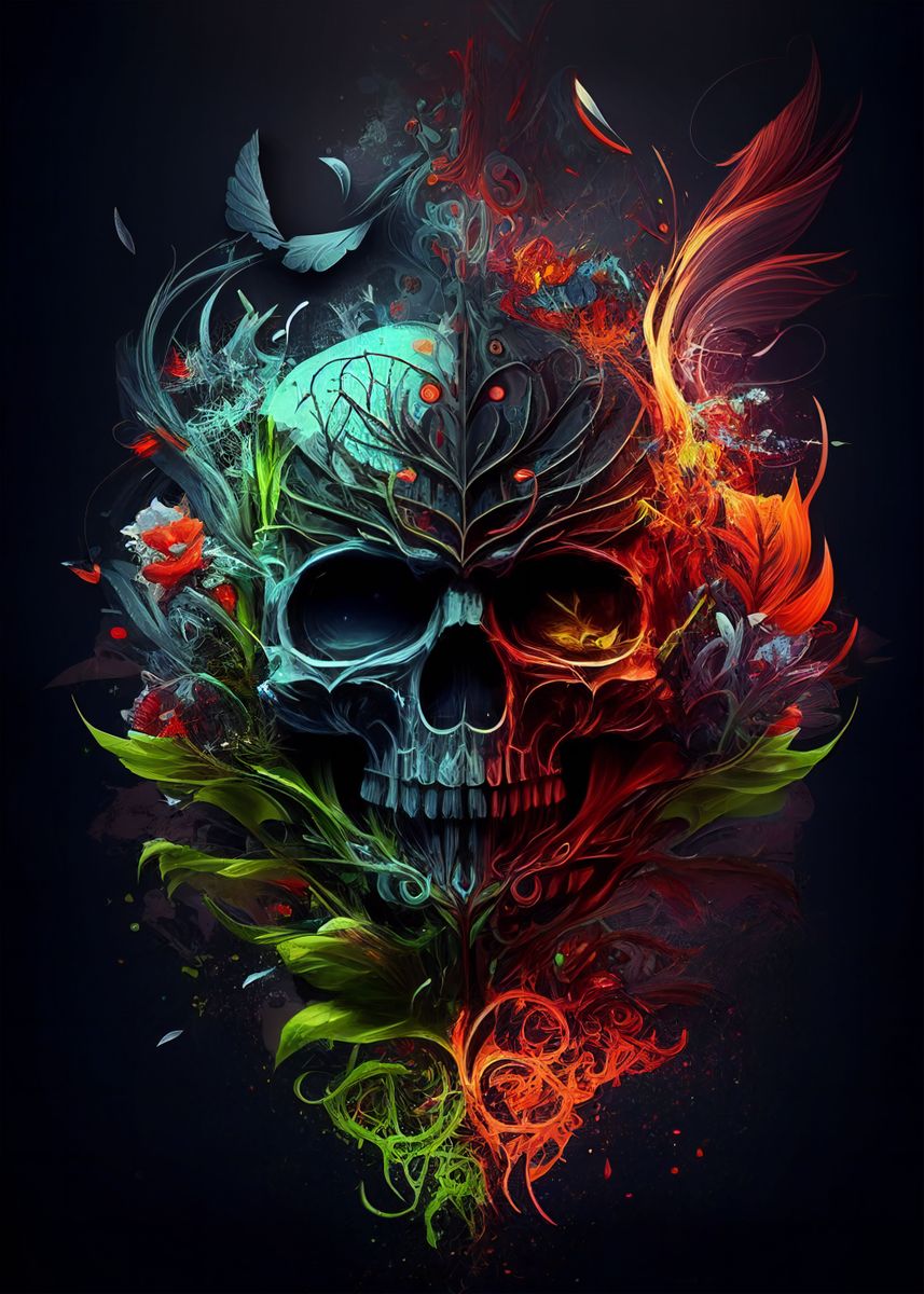 'Colorful Skull' Poster, picture, metal print, paint by DB P | Displate