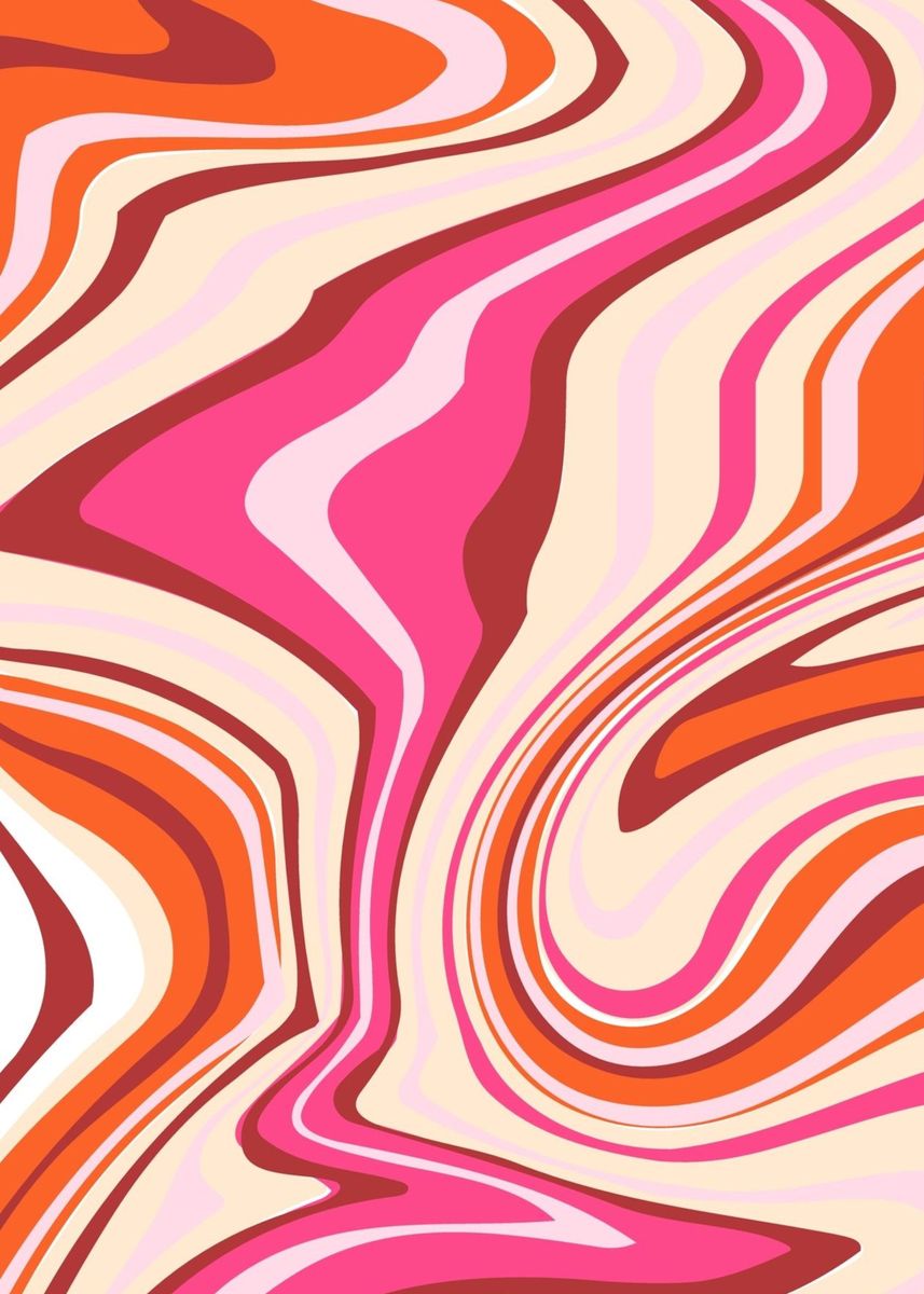 'Pink orange retro swirl' Poster, picture, metal print, paint by Neli ...