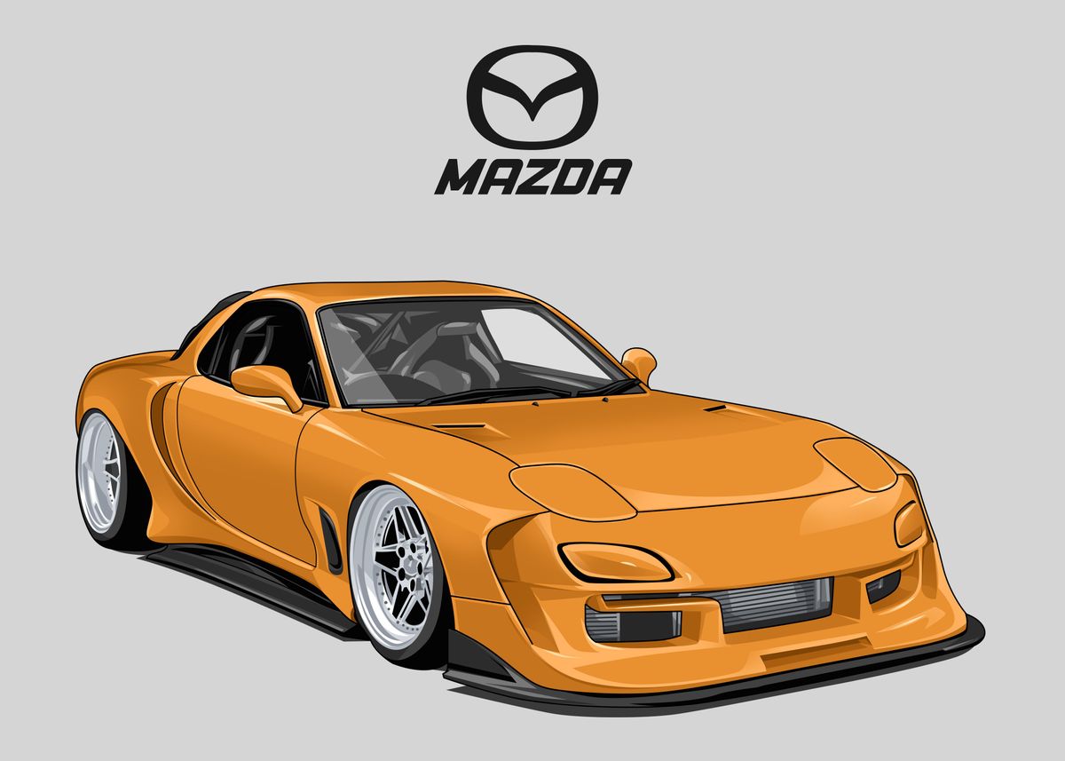 'mazda rx7 yellow' Poster by capture art | Displate