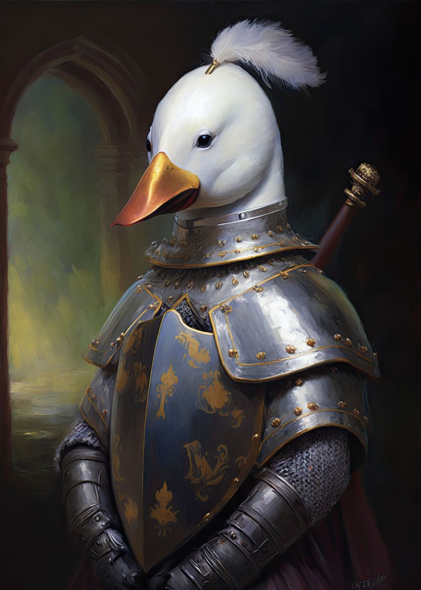 'Duck In Knight Armor' Poster, picture, metal print, paint by KyzArt