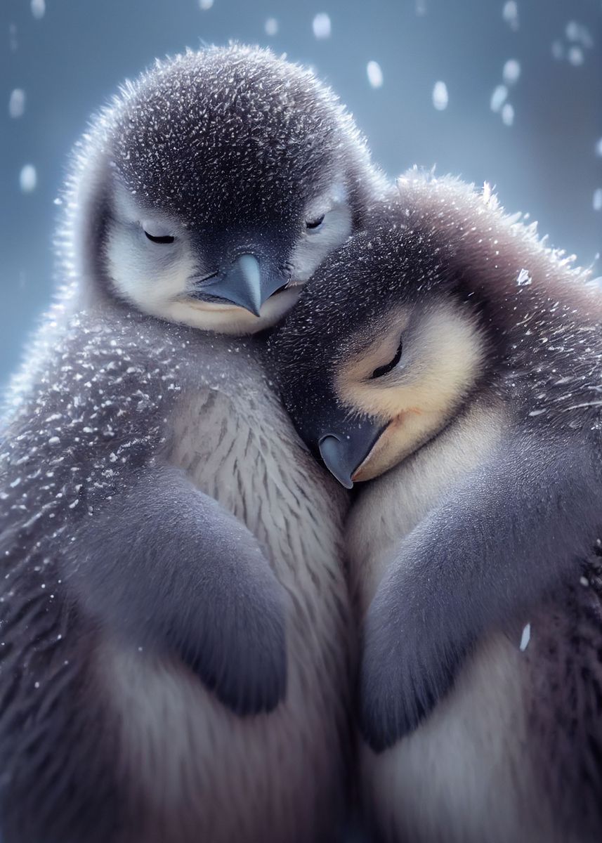 baby penguins cuddling
