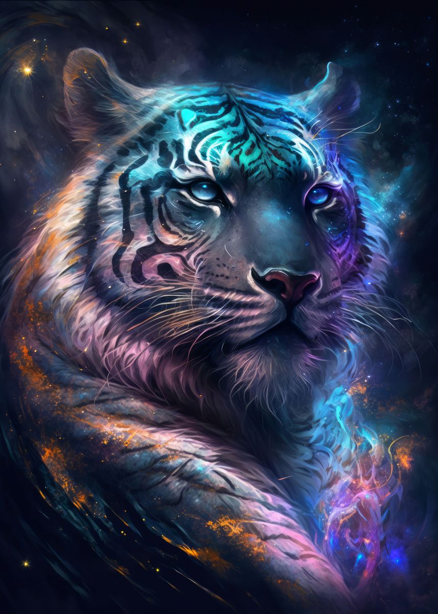 'Nebula Tiger v2' Poster, picture, metal print, paint by Isobel Kautzer ...