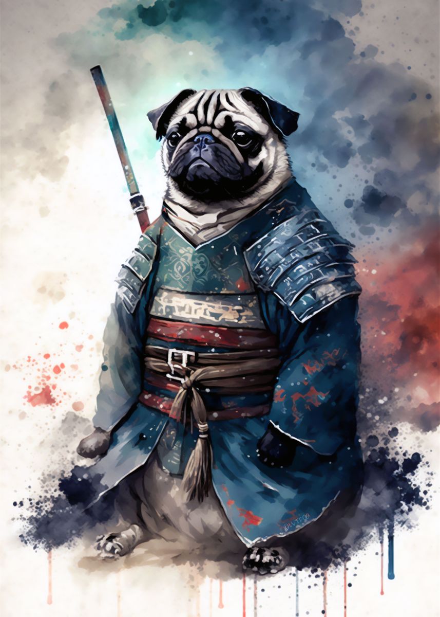  pug samurai warrior poster picture metal print paint by lvtfco