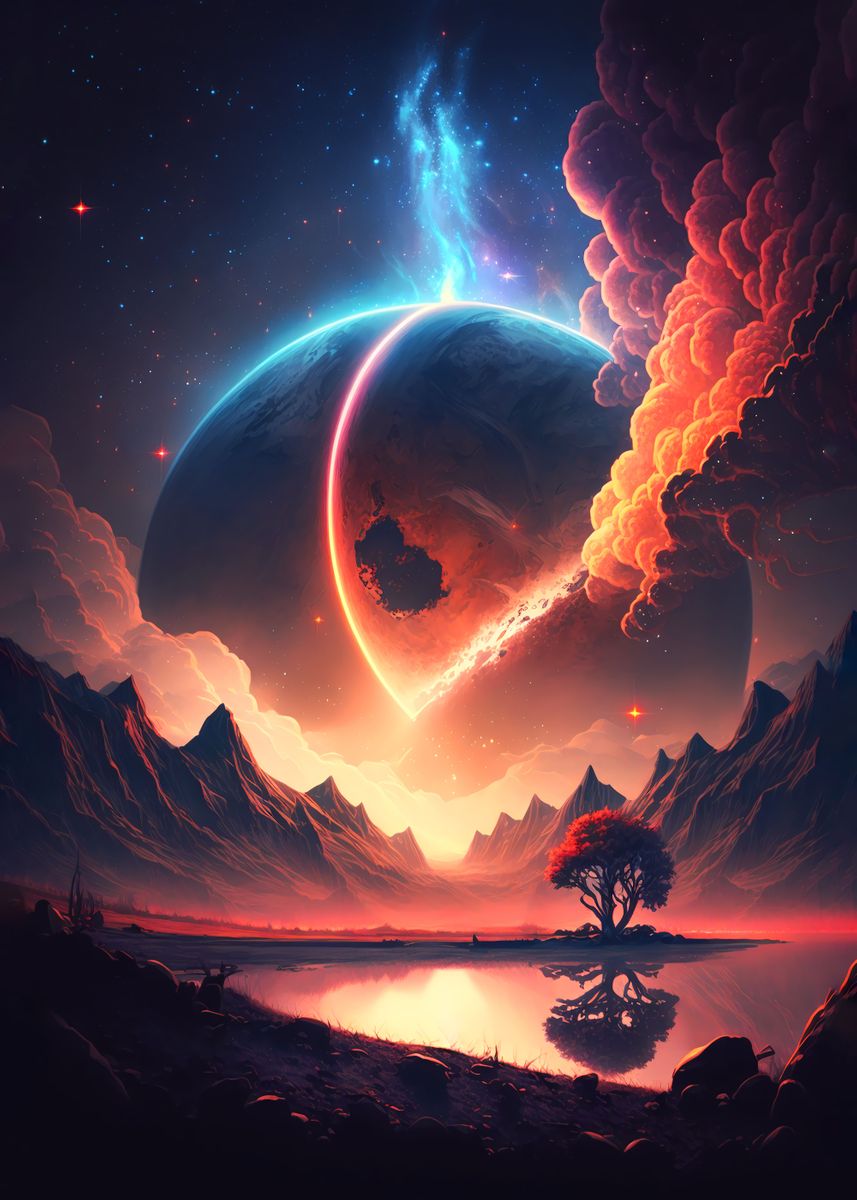 'Split Of Planet Landscape' Poster, picture, metal print, paint by ...