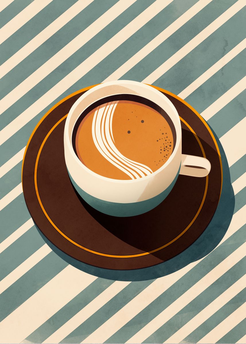 'Retro Striped Coffee Brew' Poster, picture, metal print, paint by ...