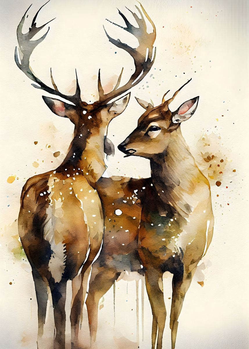 Wild Romance Deer Couple Poster Picture Metal Print Paint By Ali   28d9fe42eadbee1e0b045e2b7c3ccb02 6f063d384bed8453585239e5bdcfb0ea 