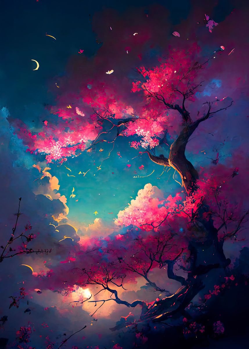 'Mystic Sakura' Poster, picture, metal print, paint by KyzArt | Displate