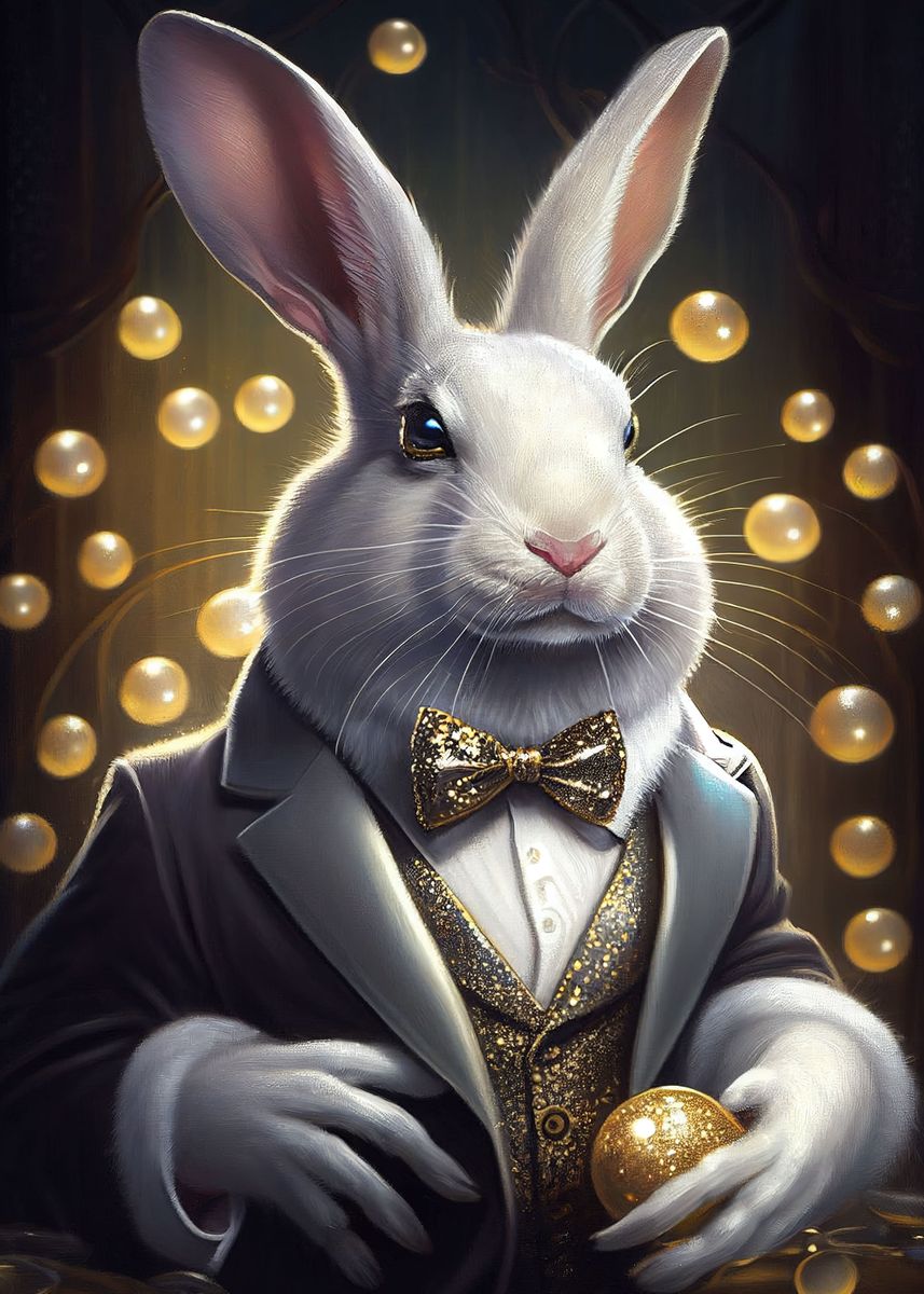 'Rabbit Suit Animal' Poster, picture, metal print, paint by Whimsical