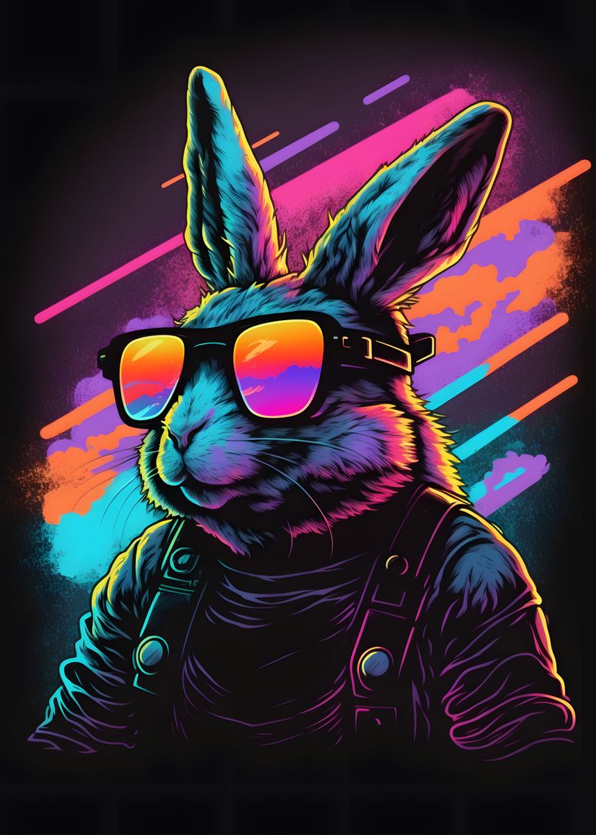 'Rabbit with sunglasses' Poster, picture, metal print, paint by ...