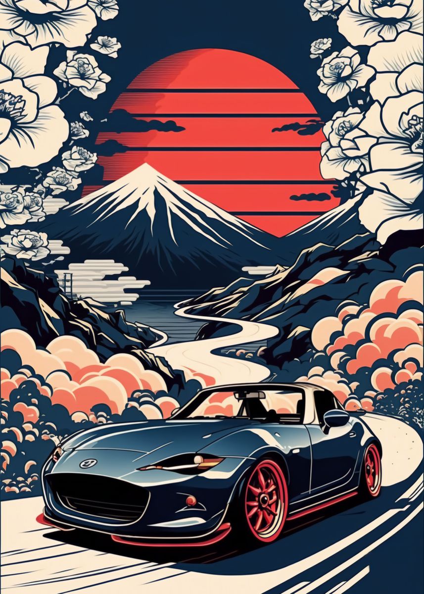 Miata Japanese Street Art Poster Picture Metal Print Paint By Pixaverse Displate