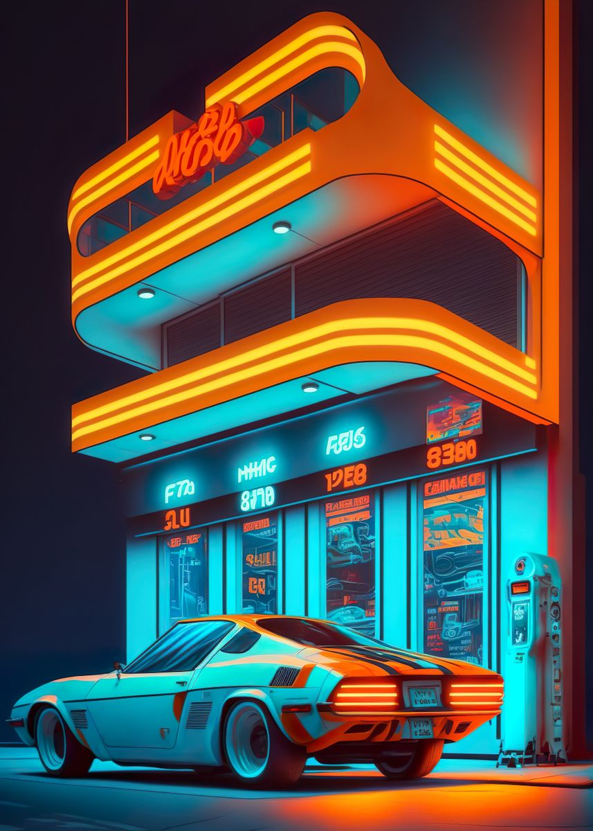 'Retro car 80s' Poster, picture, metal print, paint by Kowaa | Displate
