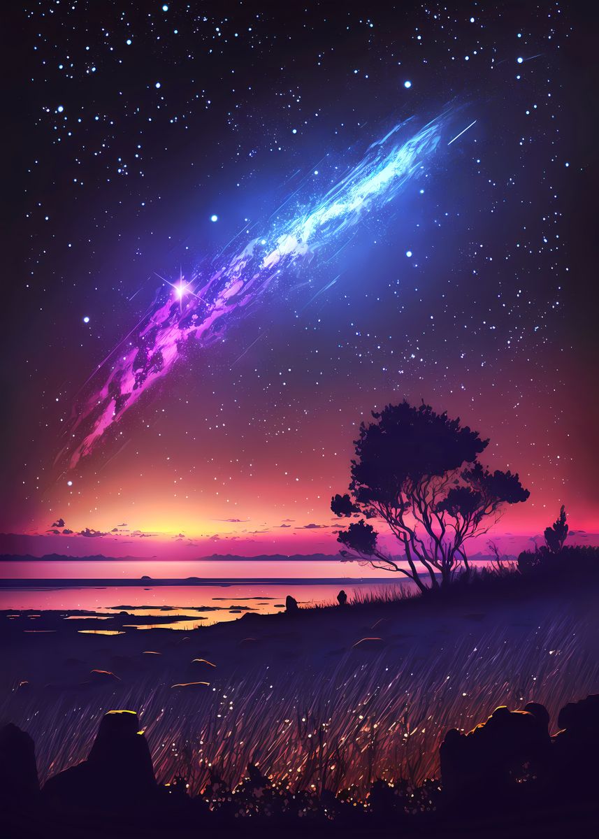 'Fantasy Comet Landscape' Poster, picture, metal print, paint by Luong ...