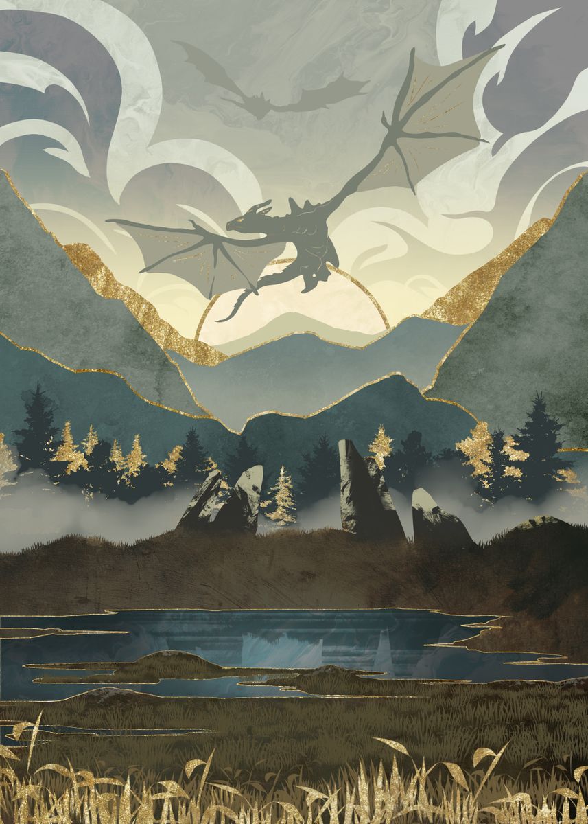 Flying Dragons Poster Picture Metal Print Paint By The Elder Scrolls Displate