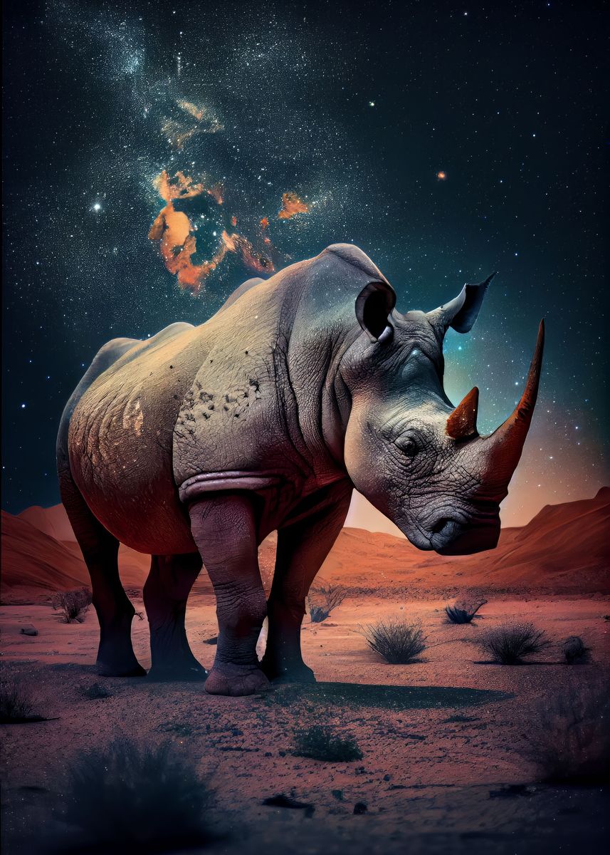 'Rhino under the Stars' Poster, picture, metal print, paint by Scott ...