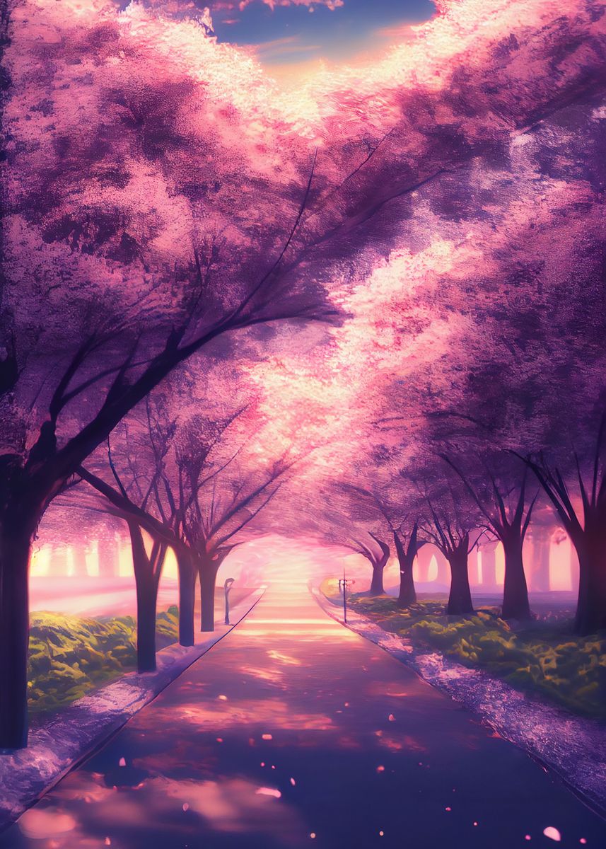 'Cherry blossom road' Poster, picture, metal print, paint by Bofferding ...