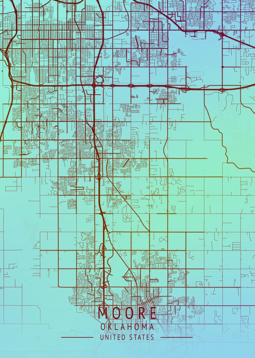 'Moore USA City Map' Poster, picture, metal print, paint by Gigi Bgm