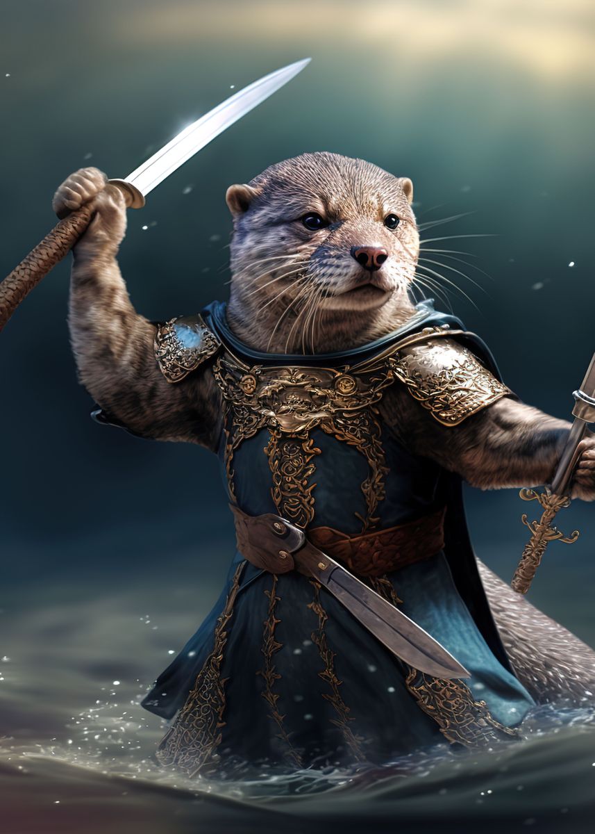'Otter Warrior' Poster, picture, metal print, paint by Funny Game