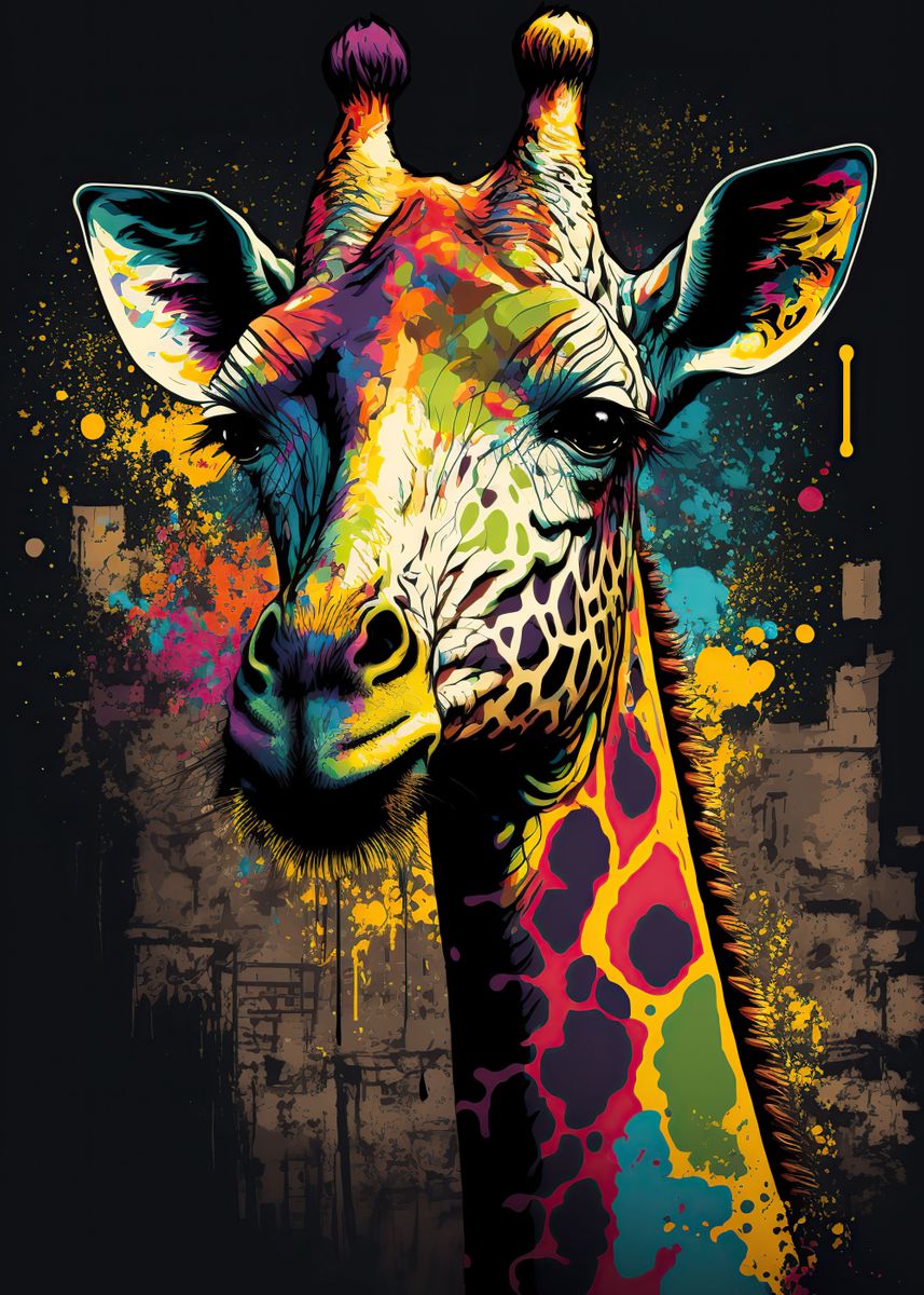 'Giraffes Colorfull Animal' Poster, picture, metal print, paint by ...