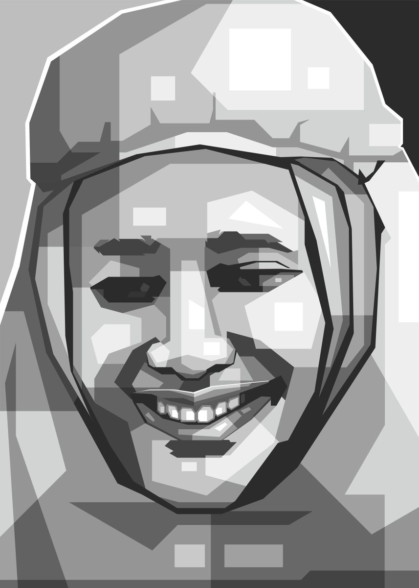 Smilying Hijab Grayscale Poster Picture Metal Print Paint By Rizky