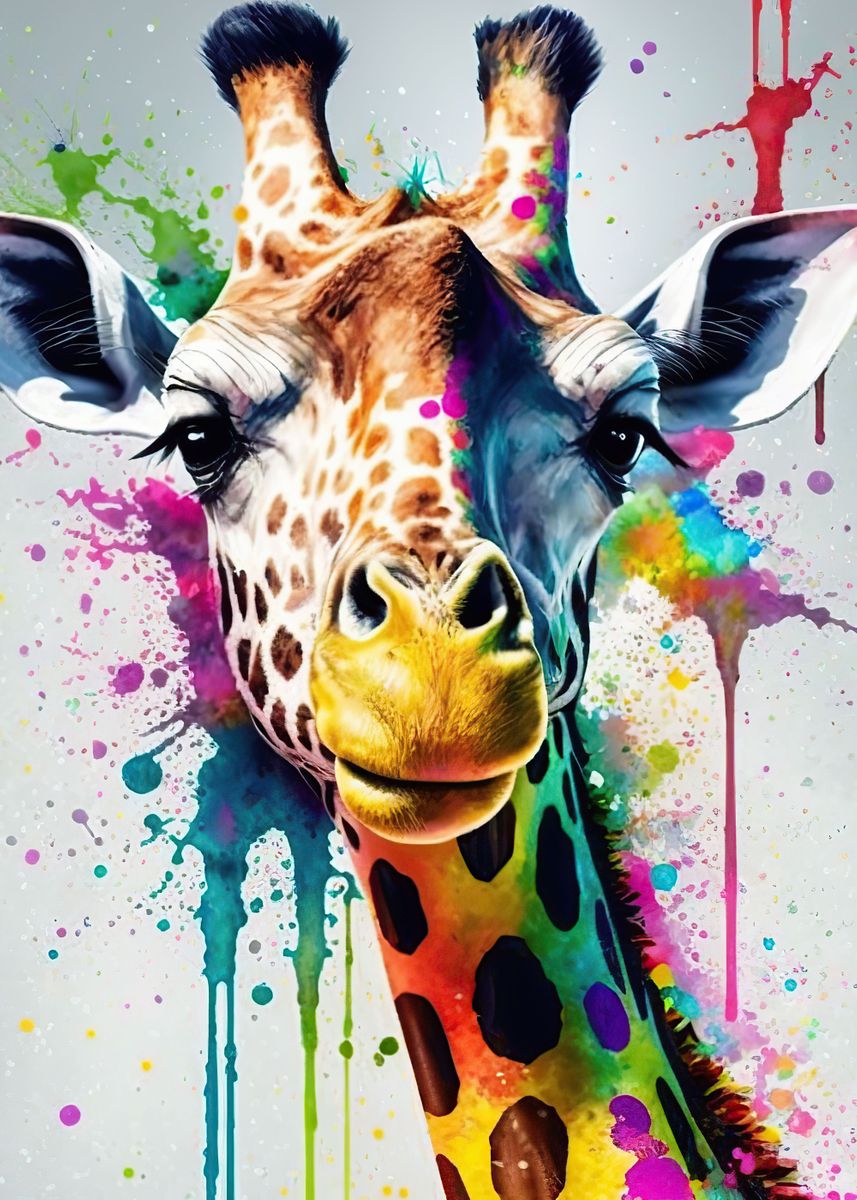 'Giraffes Colorfull Animal' Poster, picture, metal print, paint by ...