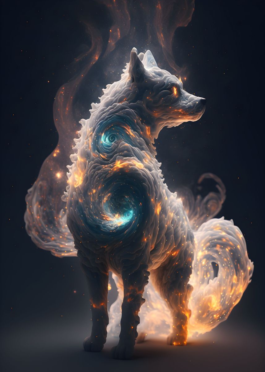 'Fantasy Dog Made Of Stars' Poster, picture, metal print, paint by