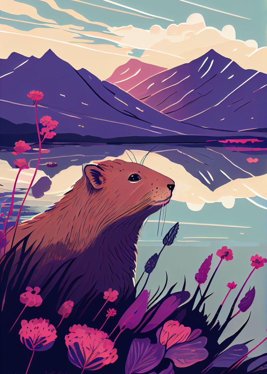 'Capybara Nature Capibara' Poster, picture, metal print, paint by ...