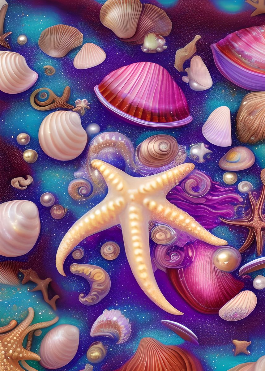 'Sea Shells' Poster, picture, metal print, paint by Max Ronn | Displate