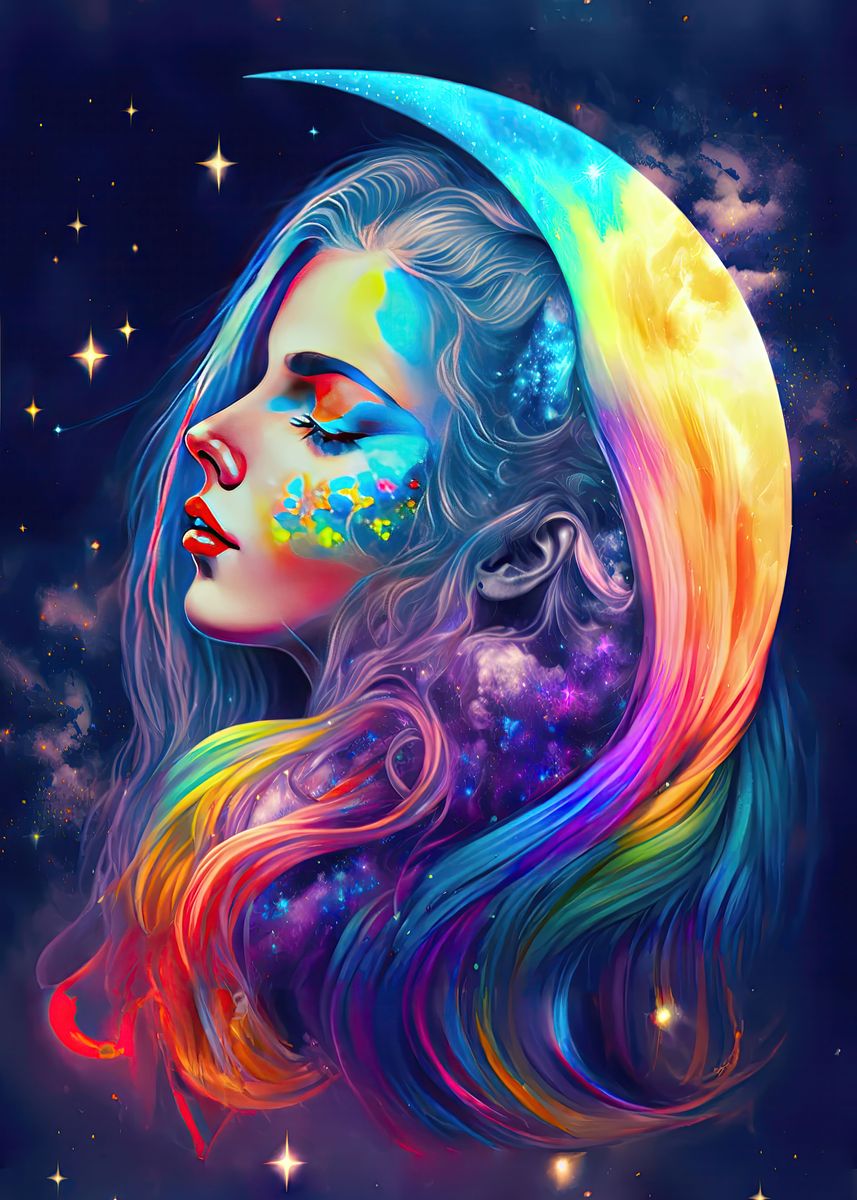 'Rainbow Moon Goddess' Poster, picture, metal print, paint by ...