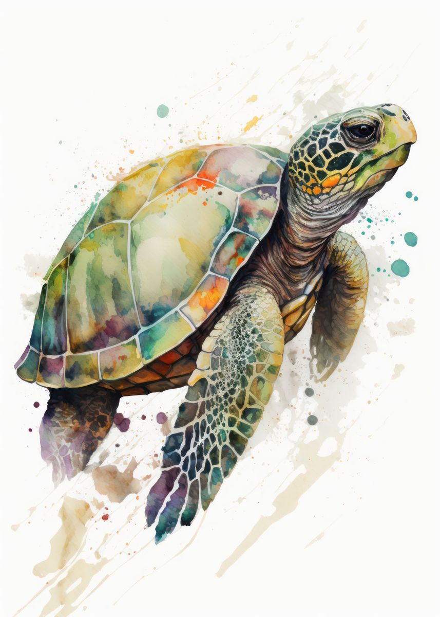 'Turtle Watercolor' Poster, picture, metal print, paint by Usama Design ...